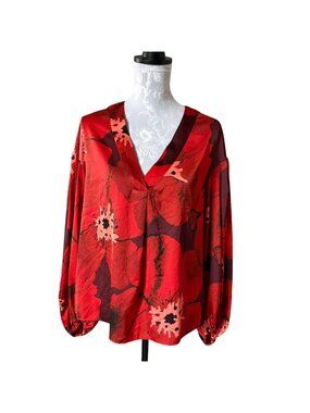 Anthropologie Hutch Long Sleeve Poppy Floral Top Red Womens Small
